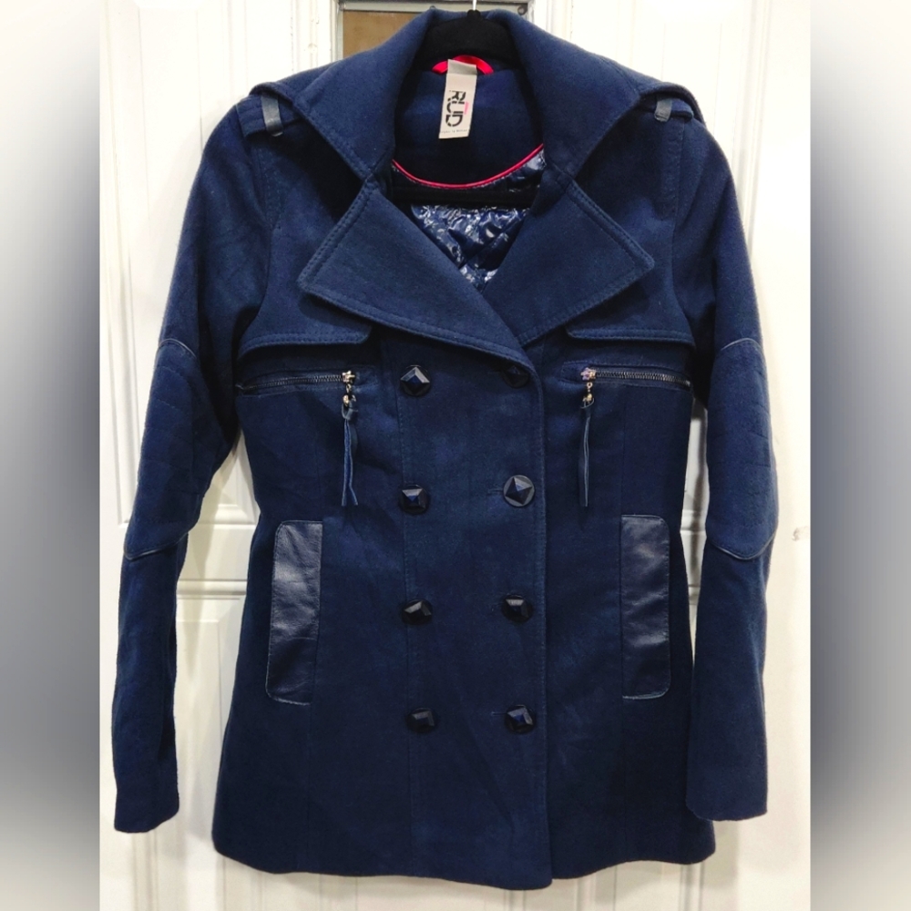 RUD By Rudsak blue military style jacket coat w/Leather accents women's …
